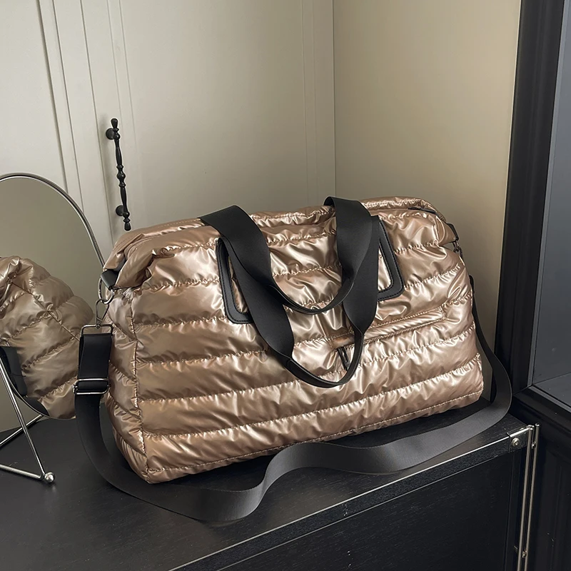 

Designer Puff Bag Luxury Champagne Space Padded Cotton Handbag High Capacity Storage Shoulder Tote Waterproof Nylon Crossbody Ba