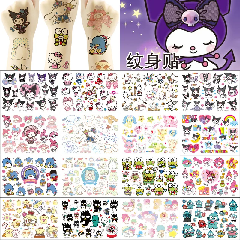 

10Pcs Sanrio Cartoon Characters Kuromi Hello Kitty Children Temporary Tattoos Cute Waterproof and Durable Color Tattoo Sticker