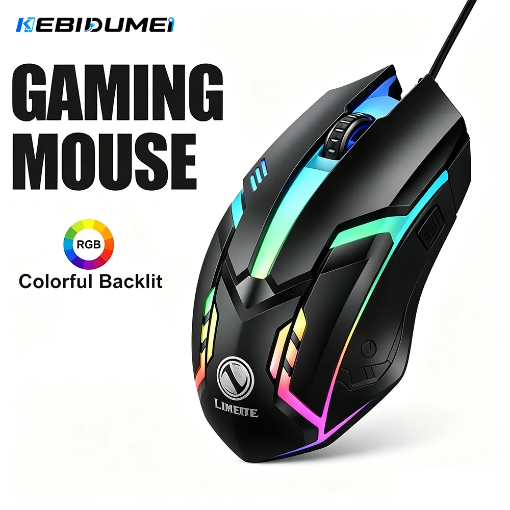 KEBIDUMEI USB Wired Mouse RGB Backlit Gaming Mouse Ergonomic Mice Office Optical Mice for PC Laptop Macbook Computer Desktop