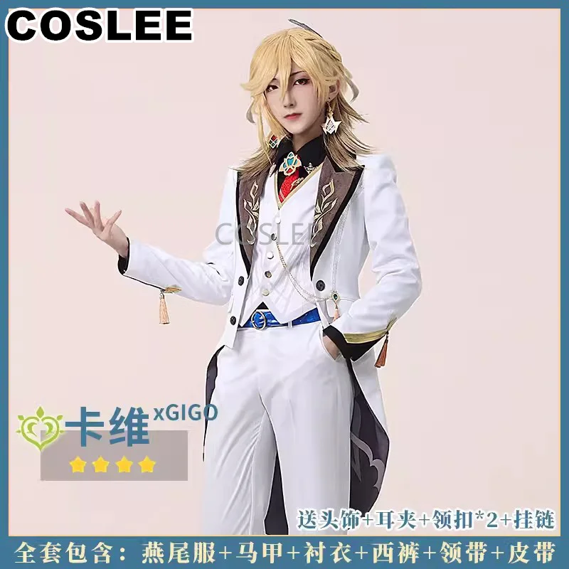 COSLEE Game Genshin Impact Kaveh Suit Tailcoat Cosplay Costume Fashion Handsome Uniform Coat Vest Shirt Pants Party Outfit S-XXL