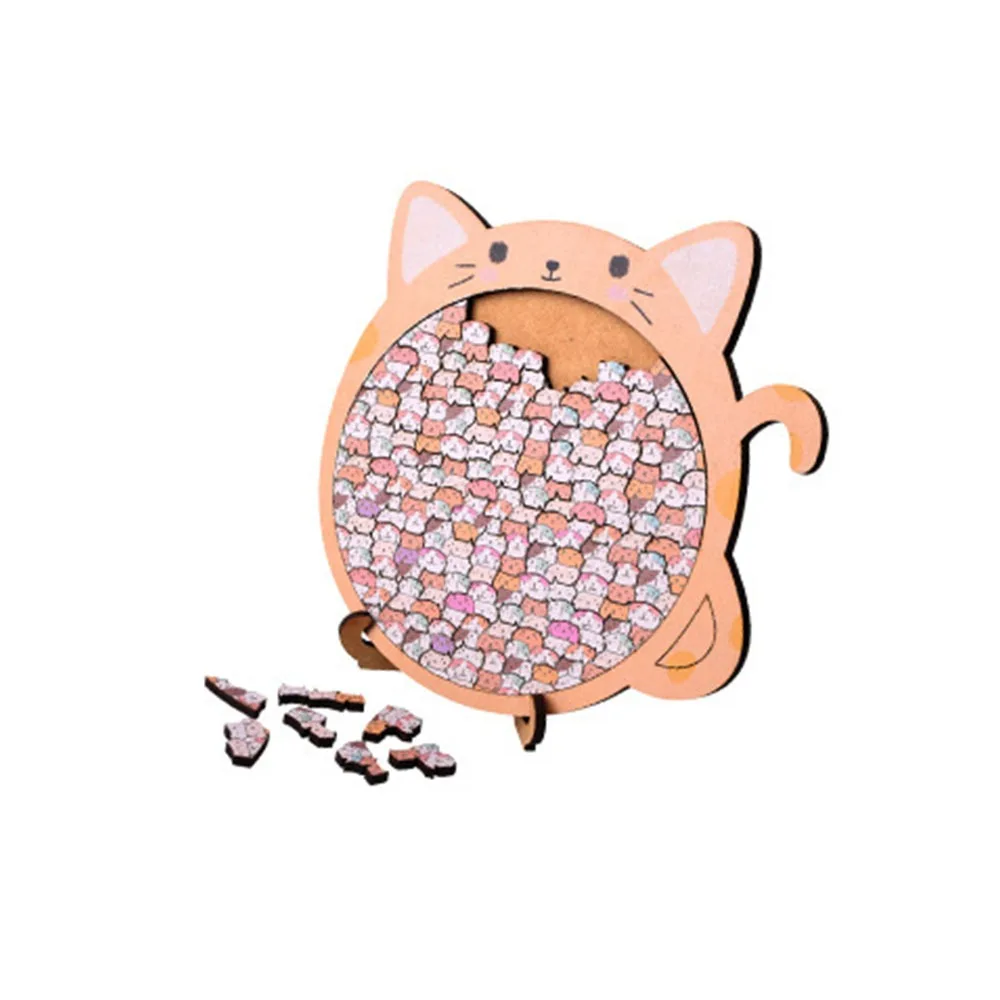 Creatieve cartoon katvormige puzzel puzzel speelgoed houten houten puzzel schattige kat stukken kinderen