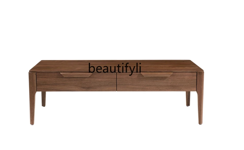 

Italian Light Luxury Black Walnut Wooden Tea Table Modern Minimalist Living Room Home Log Nordic Solid Wood Tea Table furniture