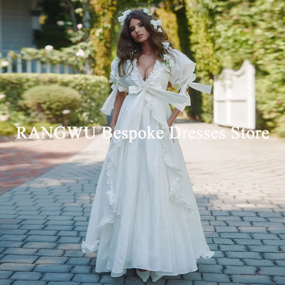 فساتين زفاف بيضاء فيكتورية منفوشة حالمة الأزهار ألف خط فساتين الزفاف سستة حفلة موسيقية مخصصة الجلباب دي سواريه