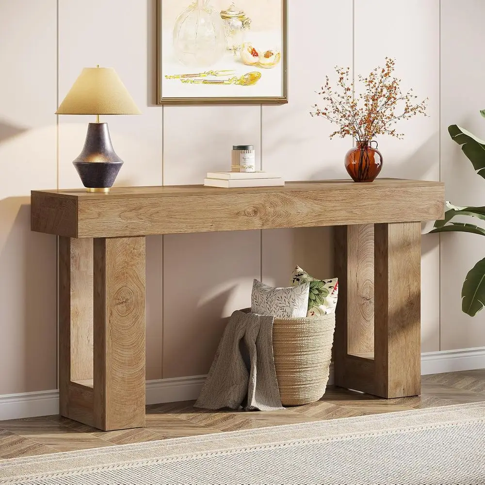 

Natural Wooden 63 Rectangular Sofa Table for Entryway, Hallway, or Living Room