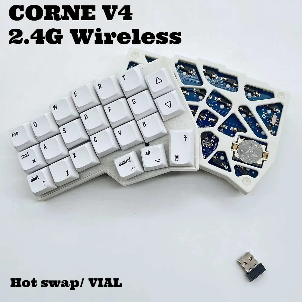 

CORNE V4 2.4G Wireless Split Keyboard Customized Hot Swap Wireless Corne Split Mechanical Keyboard Support VIAL Ergonomic 46key