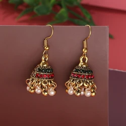 Bohemia Metal Zircon Vintage Indian Earrings Pendientes Jhumka Jewelry Charms Pearl Tassel Piercing Earrings For Women kolczyki