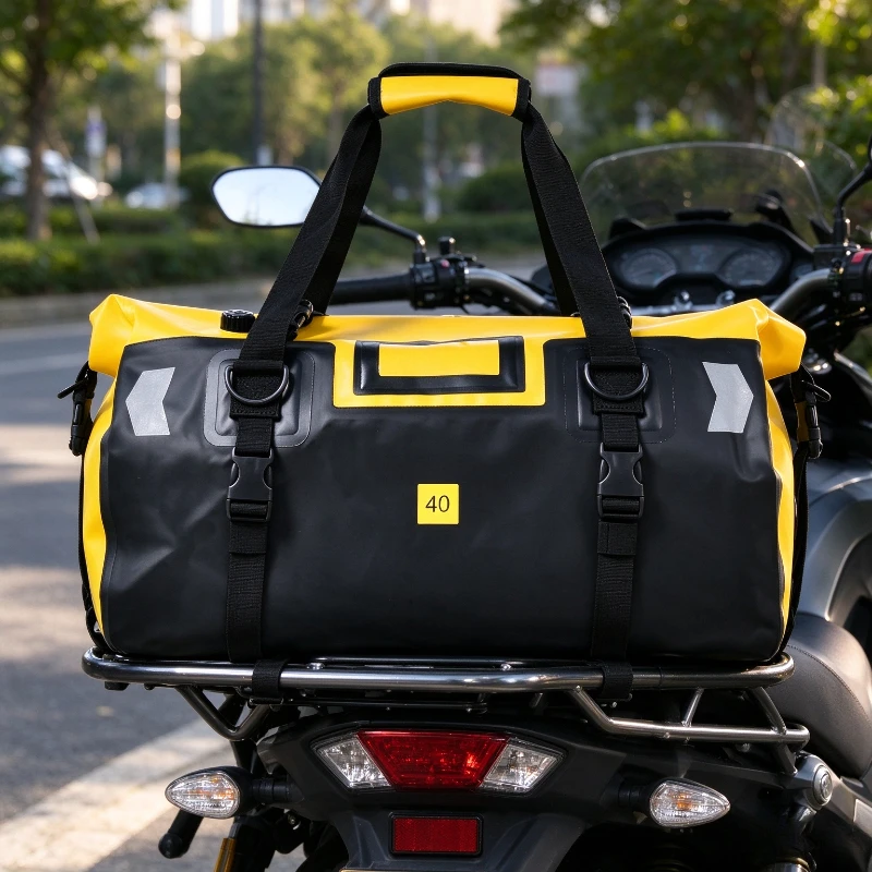 Large‑Capacity PVC Waterproof Motorcycle Rear Seat Tail Bag, Universal Cycling Backpack Storage Bag for Locomotive Riding