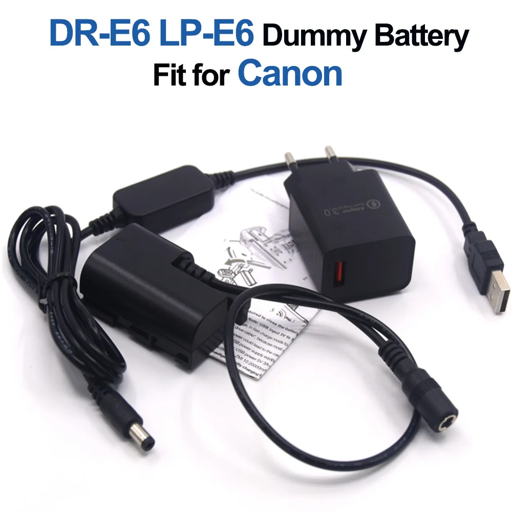 

18W Charger USB DC Cable LP-E6 Fake Battery Full Decoded DR-E6 Coupler for Canon EOS 60D 70D 80D 90D R5 7D 5D2 5D3 5D4 5D MarkII