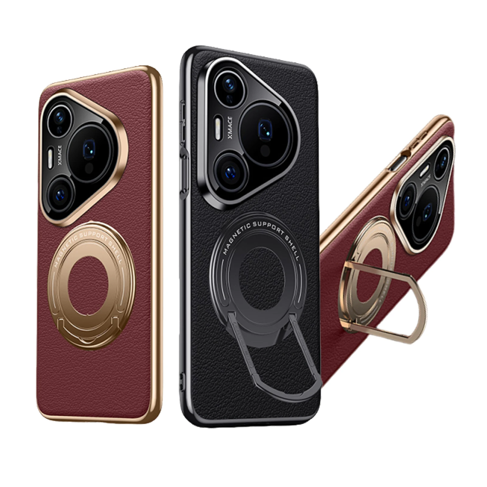 

Leather Hidden Kickstand Wireless Charging Magnetic Phone Case For Huawei Pura 80 Pro 70 Ultra, Slim Electroplating Matte Covers