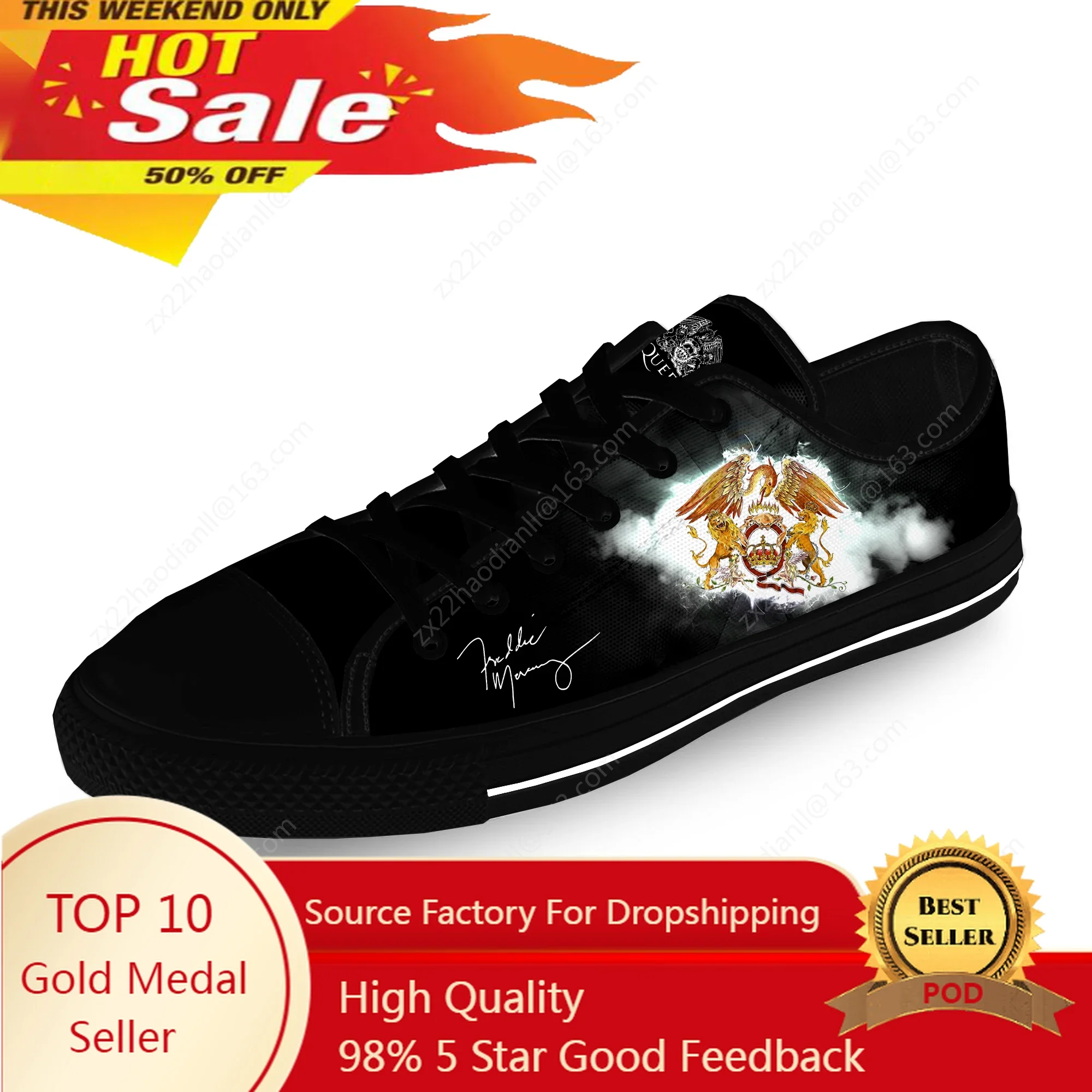 

Queen Freddie Mercury Rock Band Casual Cloth 3D Print Low Top Canvas Fashion Funny Shoes Men Women Breathable Sneakers