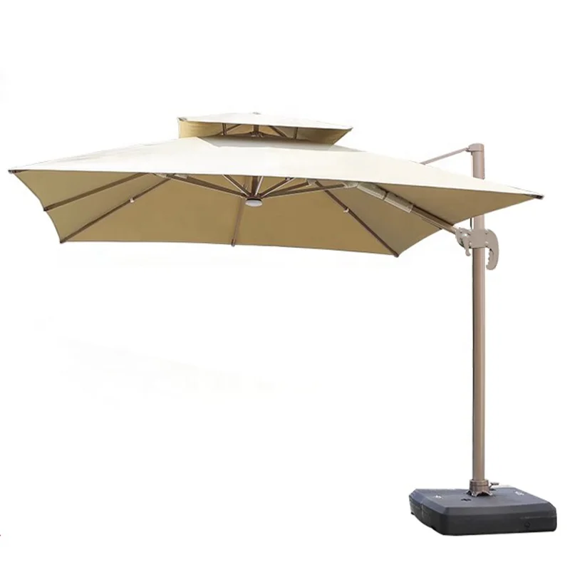 China Manufacturer Leisure Solar Umbrella Cranks LED Light Aluminum Frame Polyester Fabric Modern Design Hotel Outdoor Furniture