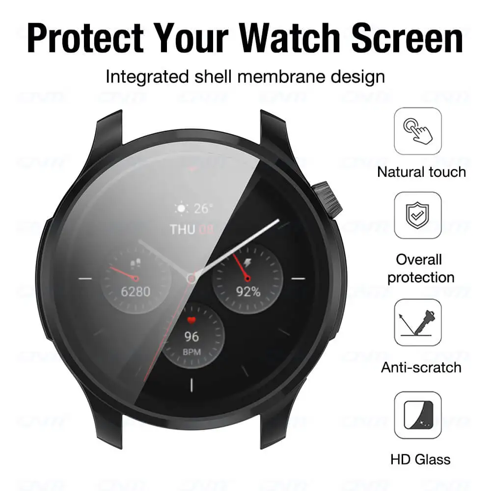 Screen Protector Case for Amazfit GTR4 GTR 4 Full Coverage Bumper Protection + 9H Premium Tempered Glass Case Cover Accessories