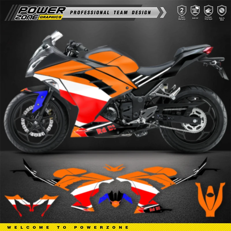 PowerZone Custom Sticker Graphics for Kawasaki ninja 250 300 2015-2019 SUPERMOTO Backgrounds Decals Racing Vinyl Sticker Kit 03