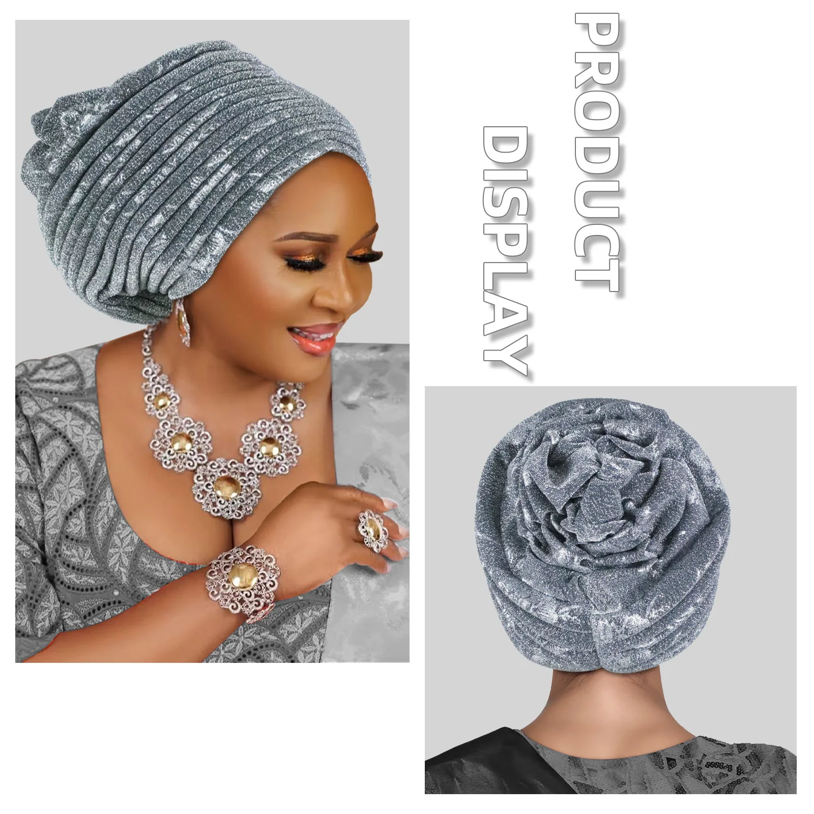 

Плиссированный африканский головной убор для всего тела, мусульманский платок, шляпа, блестящий тюрбан, шапка для женщин, повязки на голову, хиджаб, авто геле, головной убор, Нигерия