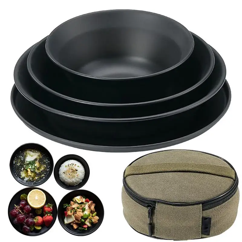

Camping Dinnerware Set Camping Dishes Stainless Steel Plates Flatware Heat-Resistant with Canvas Storage Bag Reusable for Picnic