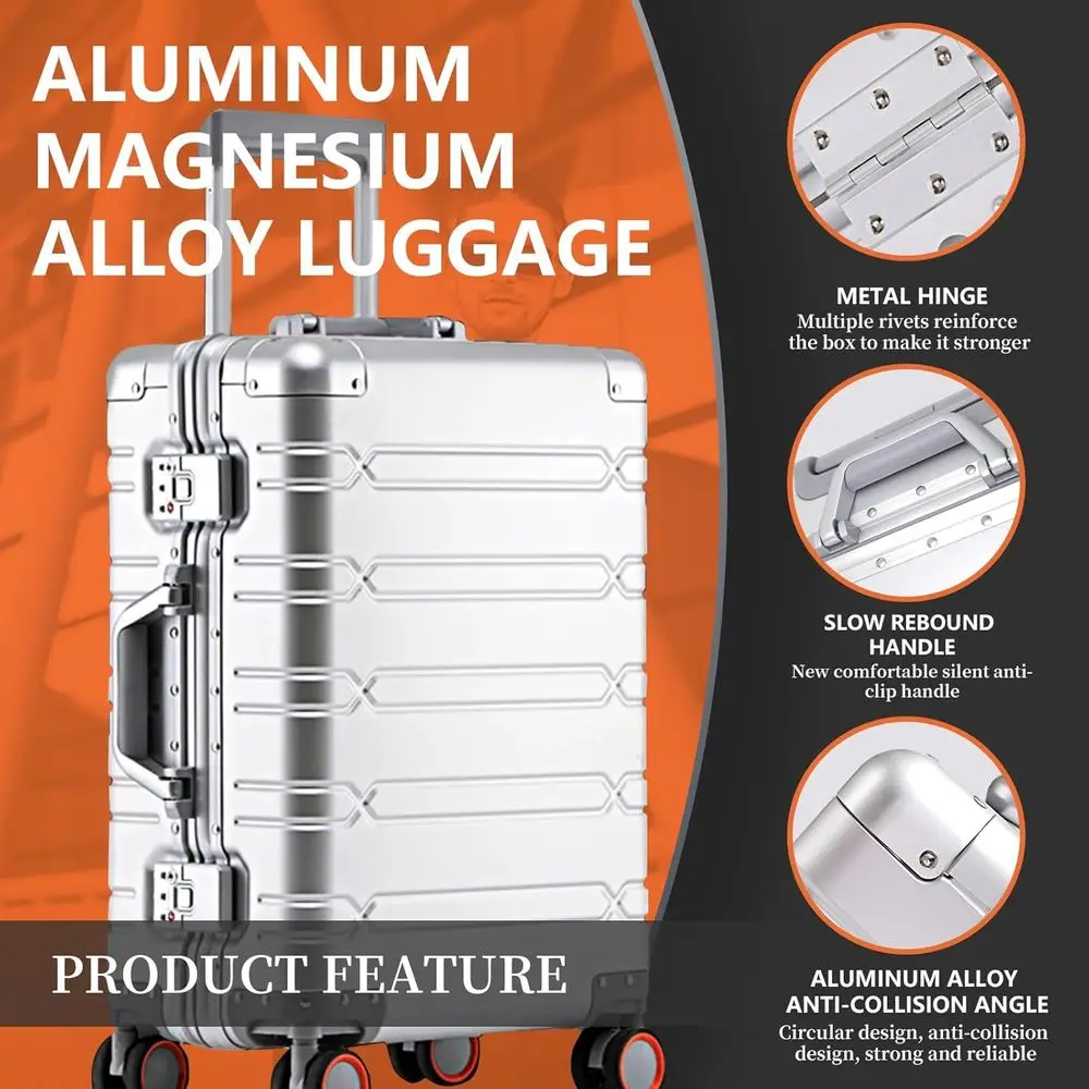 Aluminum 22 Carry-On Luggage with Spinner Wheels, TSA Lock & Duffle Bag