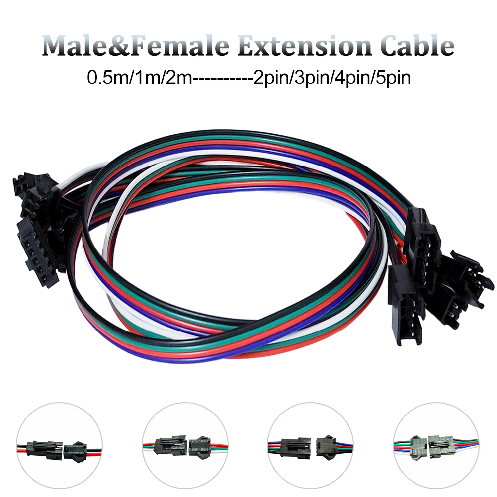 

2Pin 3Pin 4Pin 5Pin Male Female Extension Cable 0.5m 1m 2m JST Wire Plug Connector Cable For WS2811 WS2812 RGB LED Strip Light