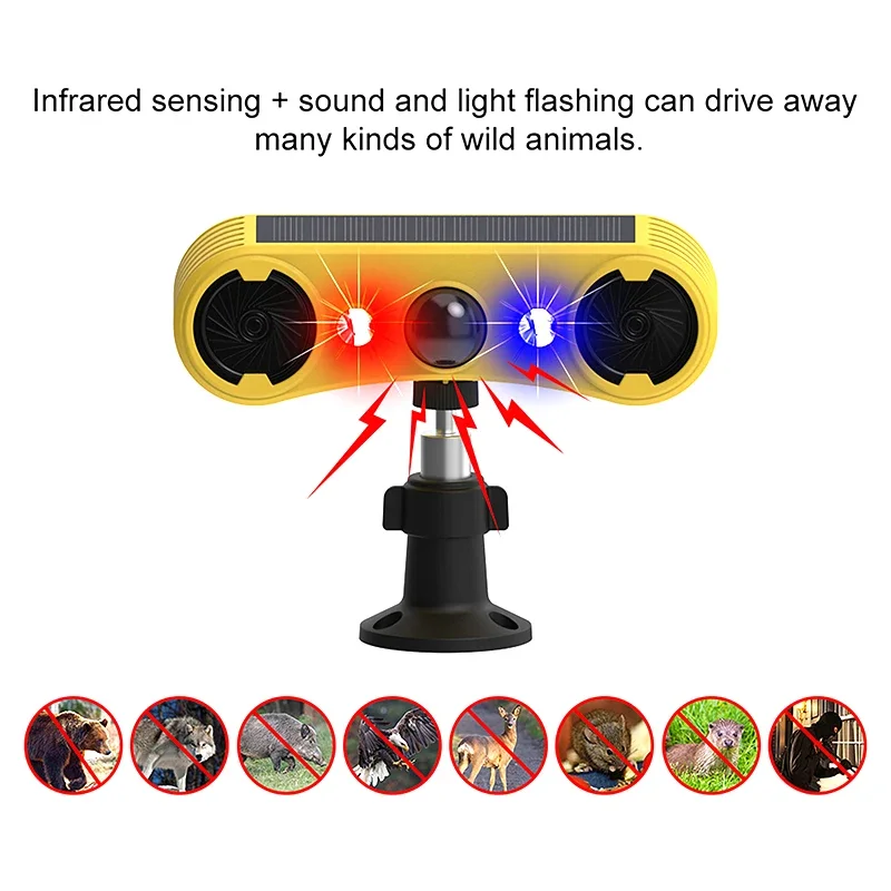 Solar Motion Sensor Alarm LED Red & Blue Strobe Light 18650 Battery Outdoor Beast Repelling Device Driving Security Alert System view 4