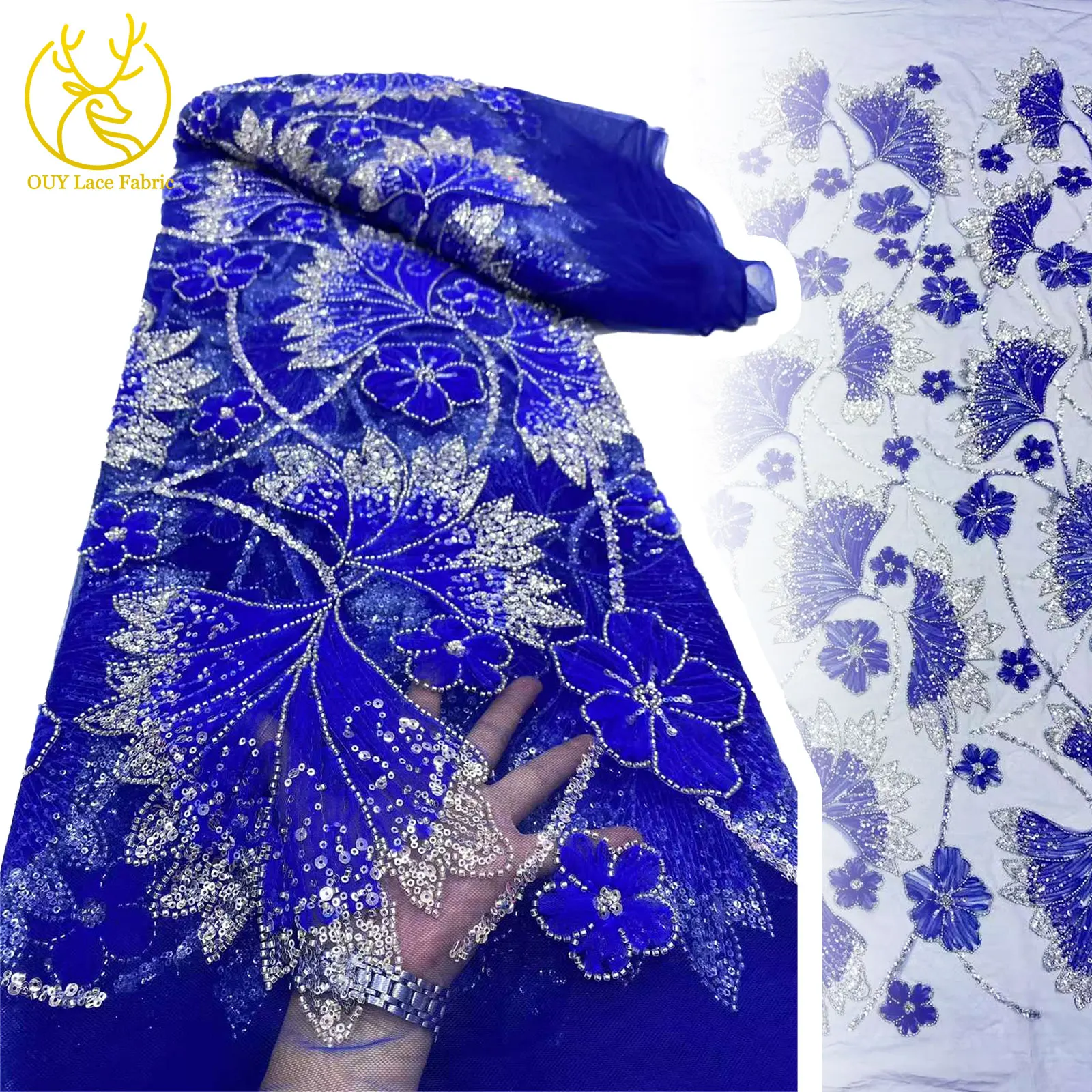 

Wholesale Luxury French Tulle Sequin Lace Fabric 2025 High Quality African Beaded Embroidery Lace Fabric for Party Dress Sewing