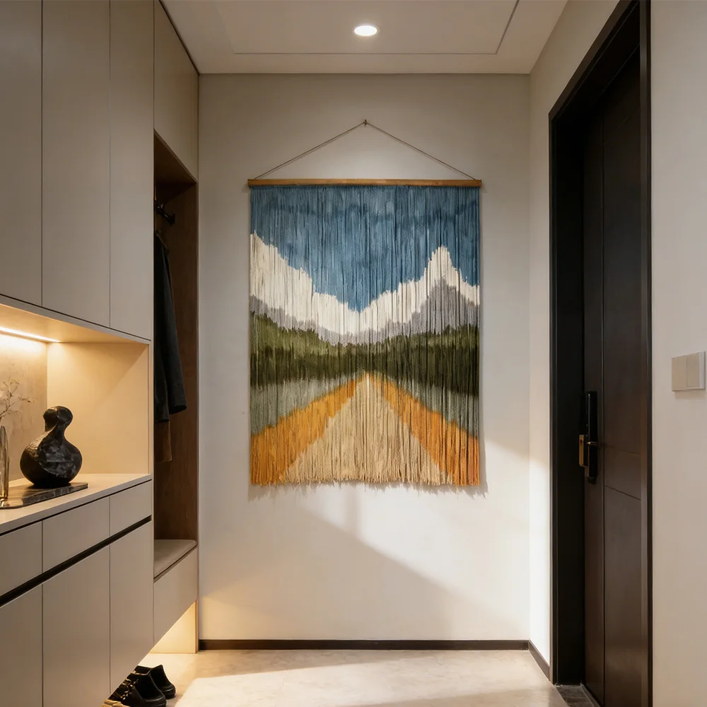 tt& Landscape Dyed Macrame Wall Hanging Oversized Fiber Art Tapestry for Luxury Hotel Lobby & Resort Decor~*