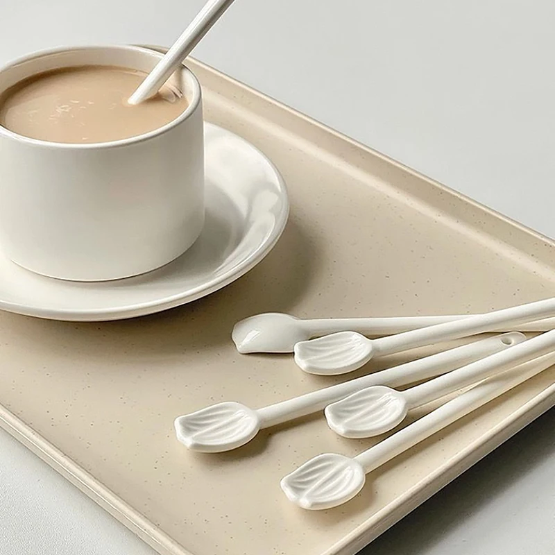 

1PC 14cm Long Handle Coffee Spoon Tulip Ceramic Ice Cream Spoon Dessert Milk Tea Honey Stick Stirring Tool