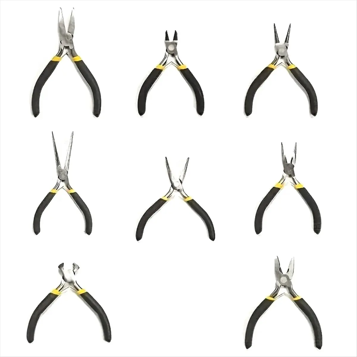 MALL 8PCS Mini Pliers Set Long Nose with Teeth Flat Jaw Round Diagonal Nose Wire End Cutting Cutter Tools Jewelry Pliers Set