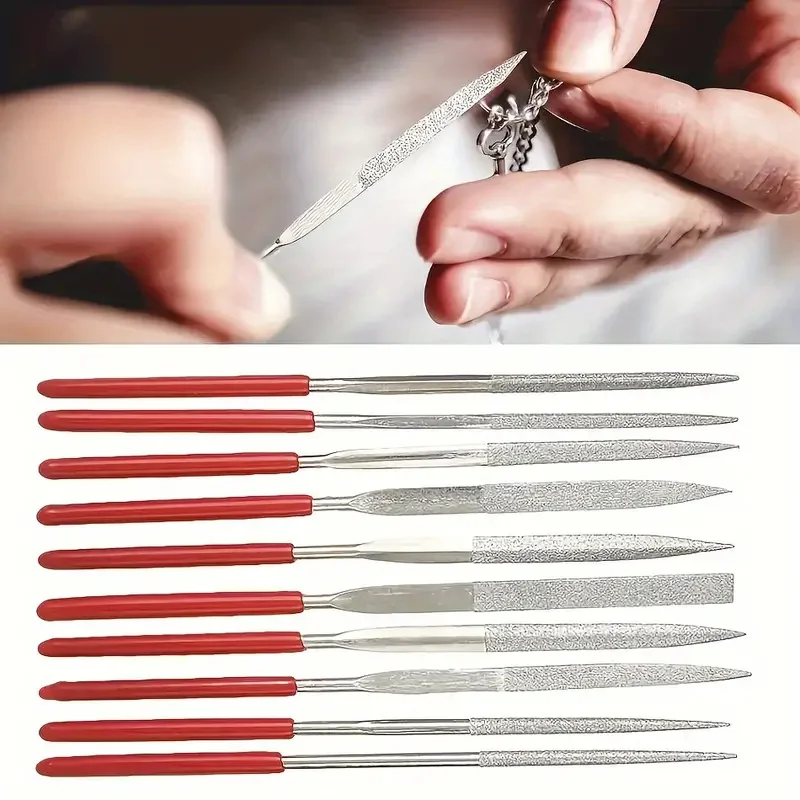 Diamond Mini Needle File Set, perfeito para artesanato em cerâmica, madeira, jóias, polimento, escultura, ferramentas manuais de precisão, 10pcs