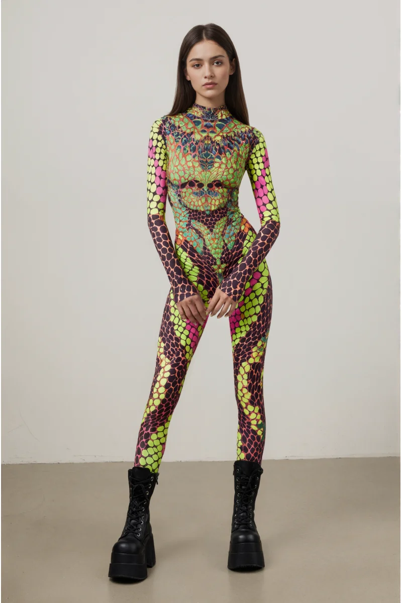 IOOTIANY Damen Schmetterling-Schlangen-Bodysuit Catsuit Tribal Halloween Party Rave Jumpsuit Festival Cosplay Performance Zentai – Detail 18