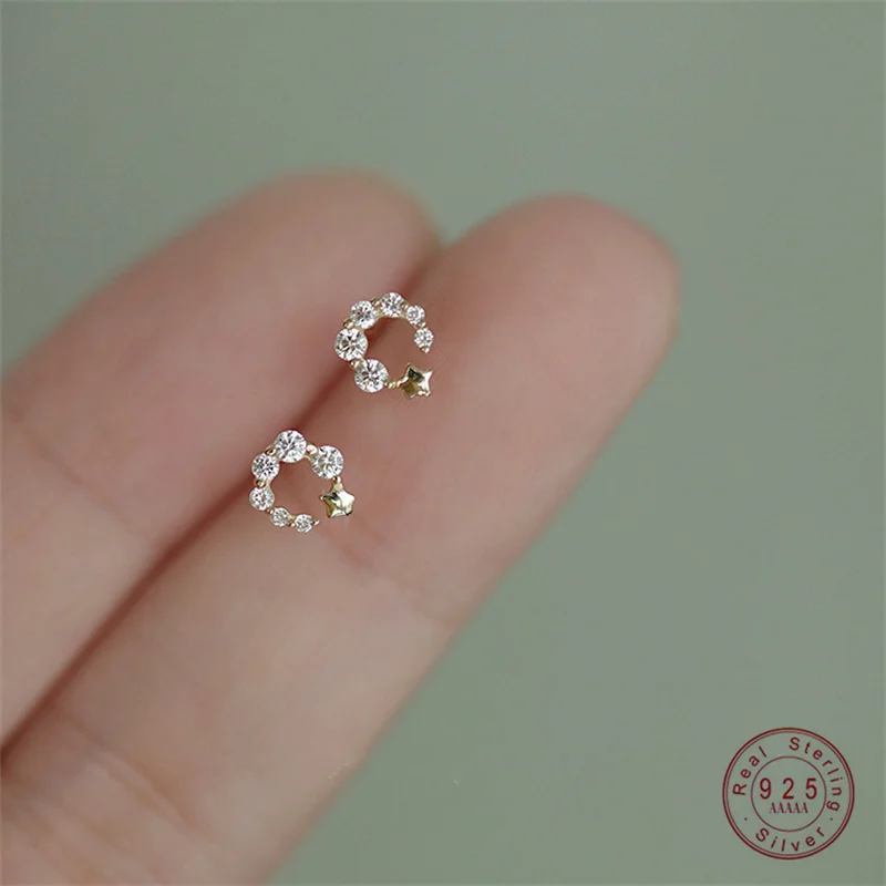 여성용 925 스털링 실버 도금 14K 골드 그라데이션 지르콘 스타 귀걸이, 절묘한 소형 쥬얼리 액세서리 