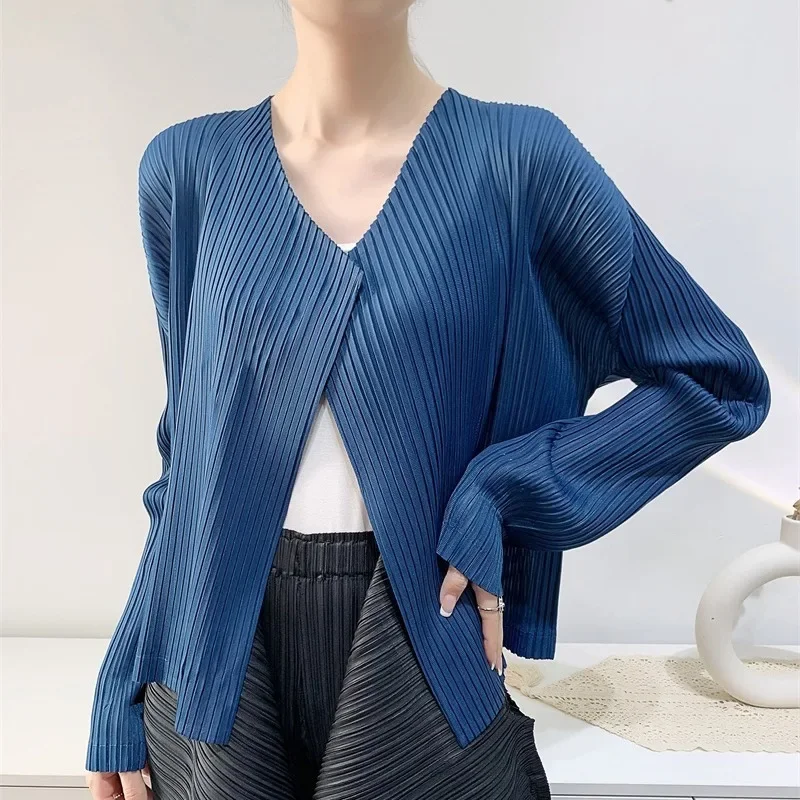 YUDX Miyake Pleated Cardigan Hundred Basic Solid Color Casual Long Sleeve Women\'s Short Jacket Niche 2024 Early Spring New