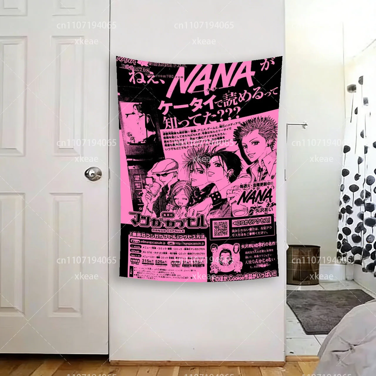 NANA Anime-Magazin-Wandteppich, Retro Rosa-Schwarzes Manga-Poster zum Aufhängen, HD-Druck Polyester-Kunst für Schlafzimmer, Wohnzimmer, Studentenwohnheim