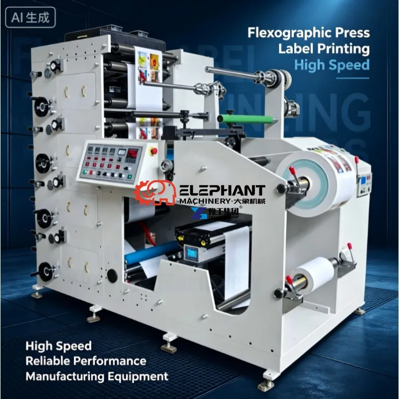 2-6 Color Flexographic Printer Roll To Roll Adhesive Sticker Label Flexo Printing Machine with Die Cut Function