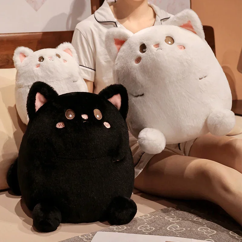 

Ball Cat Black White Doll Plush Toy Cartoon Animal Sitting Soft Comforting Kitten Plushie Kids Birthday Gift