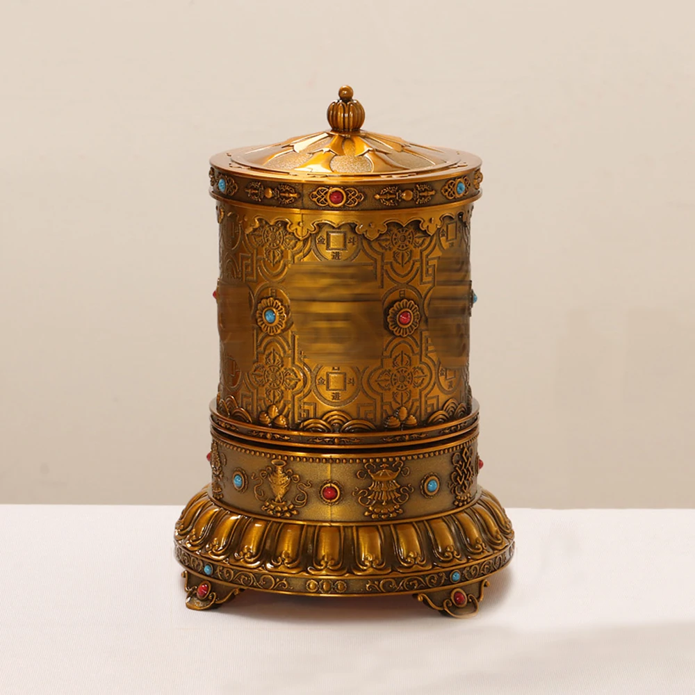 Silent style electric prayer wheel, Desktop ornament, Rotate luck wheel, Charging plug-in model prayer wheel, Buddhist ornaments