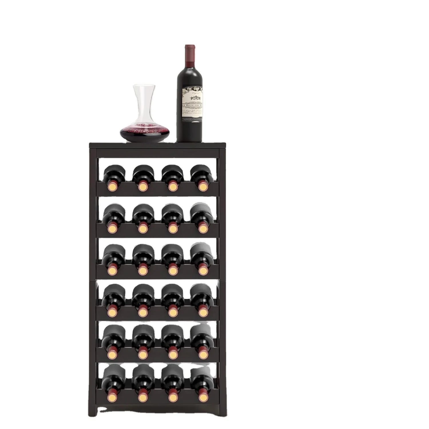 

Bamboo 24-Bottle Wine Rack Freestanding Floor, 6 Tier Wine Display Rack with Table Top, Wine Storage Shelf for Dining Room Bar