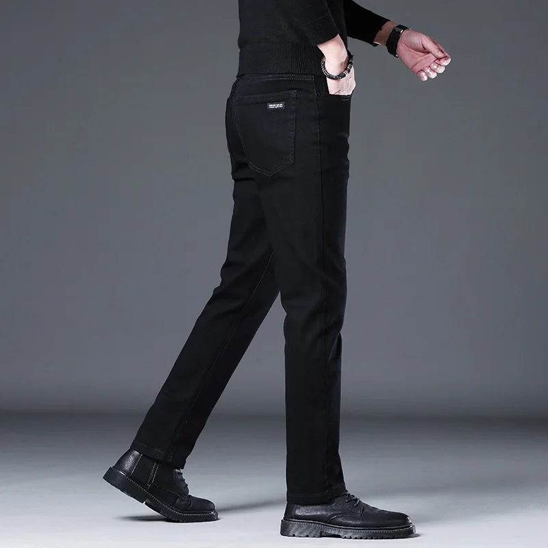 2026 Autumn New High Quality Denim 98% Cotton Stretch Korean Casual Men's Slim Straight Black Jeans Medium Waist Classic Pants