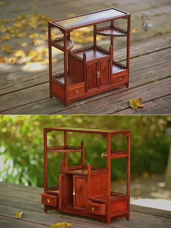 أثاث مصغر شاشة كلاسيكية صينية مطلية بشاشة دراما من الخشب الصلب وكرسي طاولة نهاية وخزانة ملحقات بيت الدمية