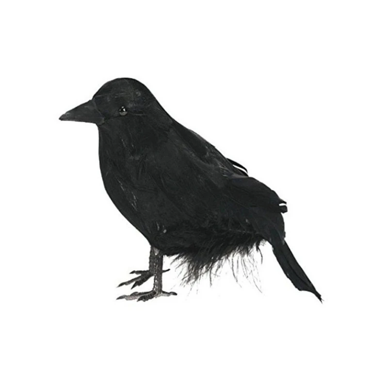 Realistic Feathered Crow Eerie Artificial Corbie Bird for Party Accessories Frightening Indoor Outdoor Decoration Jewelry