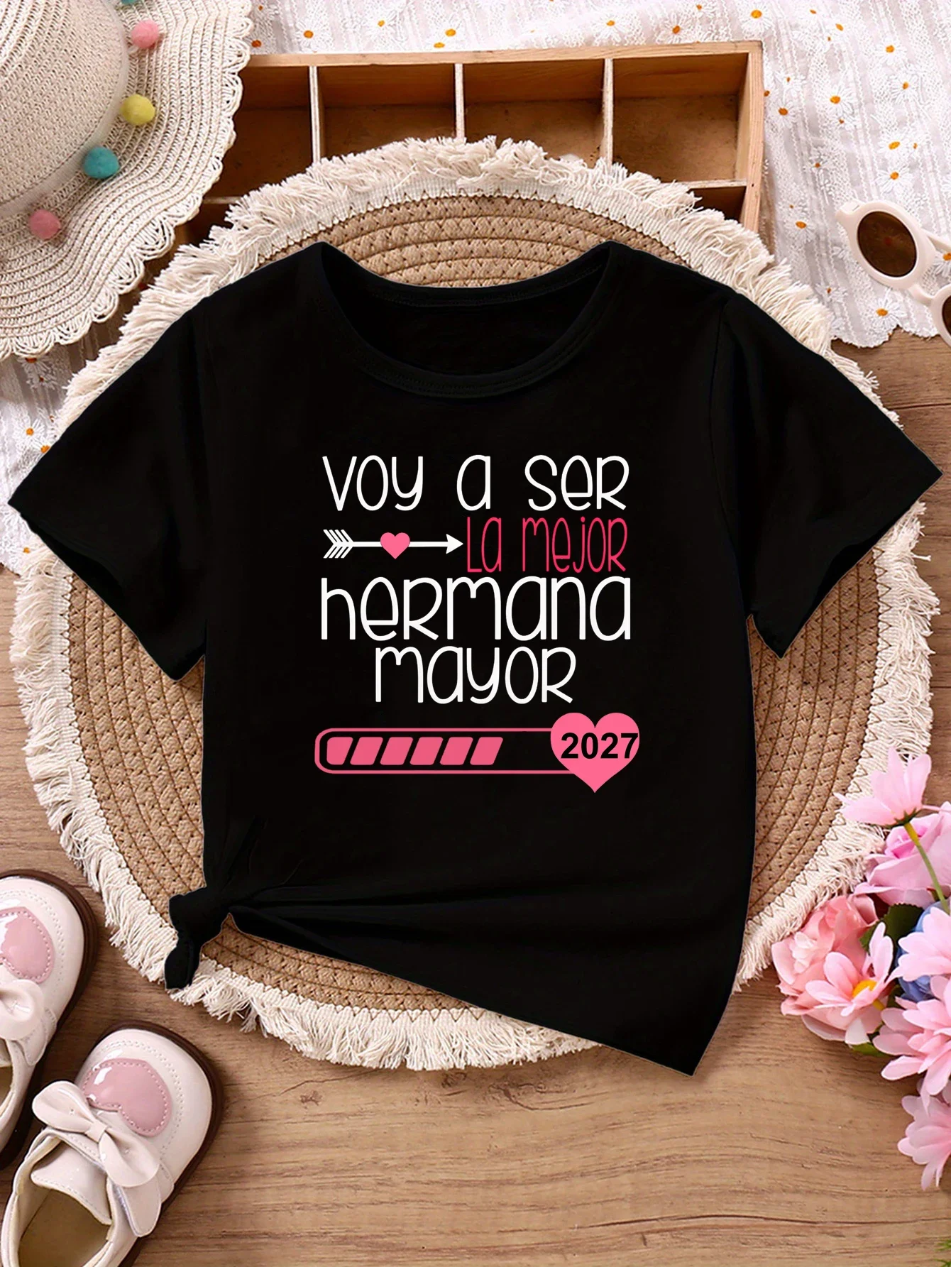I'M Going To Be The Best Big Sister 2027 Printed T Shirt Girls Kawaii Kids Clothes Summer T-Shirt Pregnancy Announcement T-Shirt
