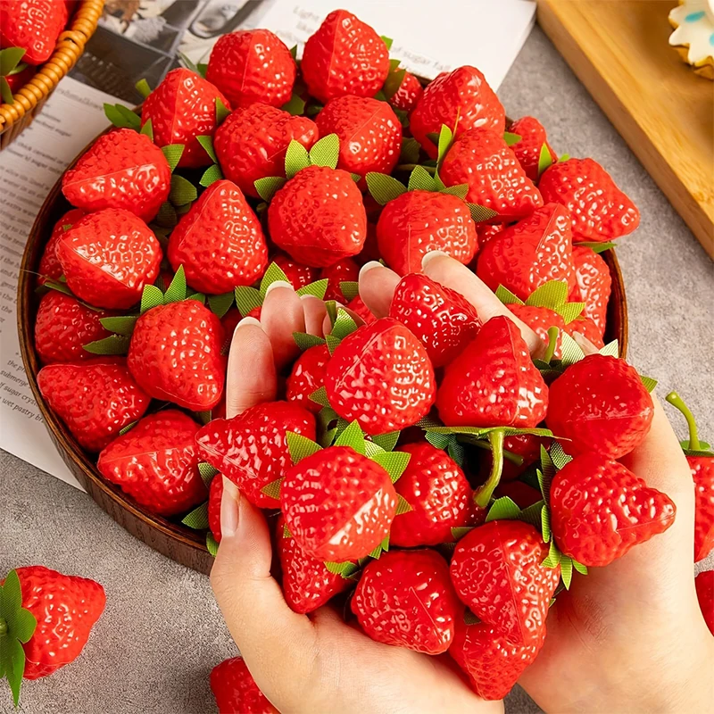 10/20 Piezas de Fresas Artificiales, Frutas Falsas para Decoración del Hogar, Adorno para Centro de Mesa, Decoración Festiva para Celebraciones Diurnas