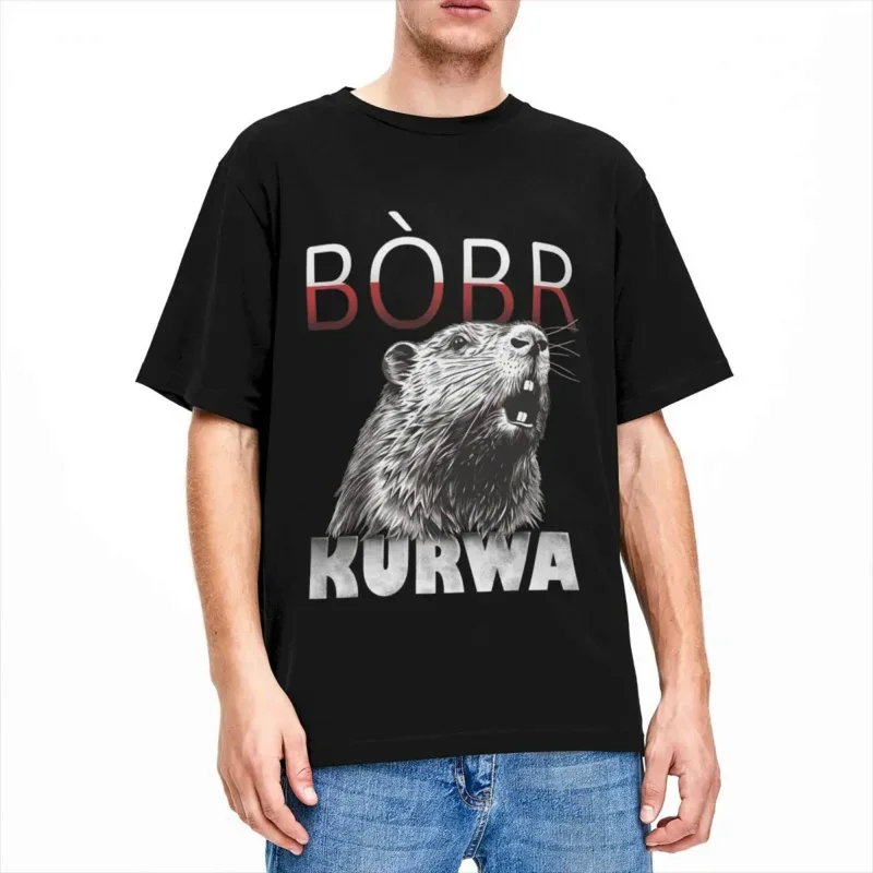 

Vintage T-Shirt Bobr Bober Kurwa Pure Cotton T-Shirts Polish Beaver Meme Novelty Tshirt for Men's Beach Y2K Retro Casual Tees