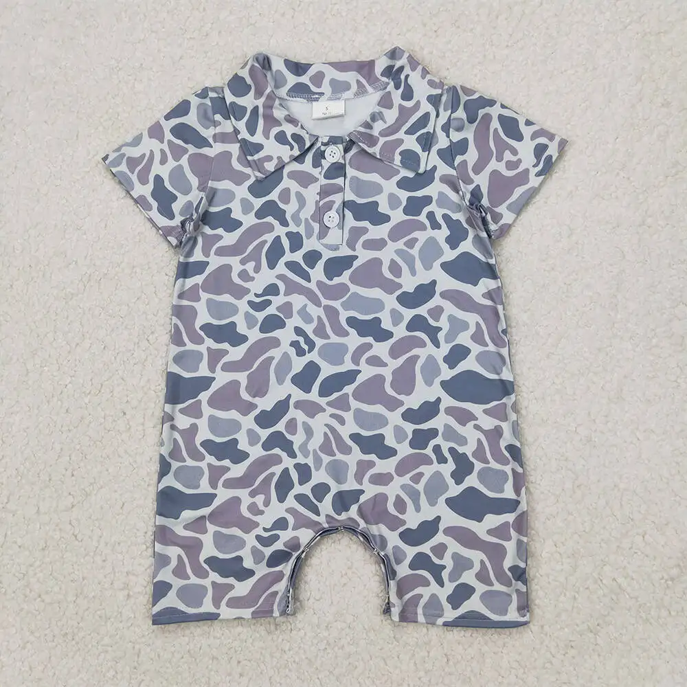 

Серый камуфляжный комбинезон для маленьких мальчиков с короткими рукавами, на пуговицах, наряд для новорожденных и малышей