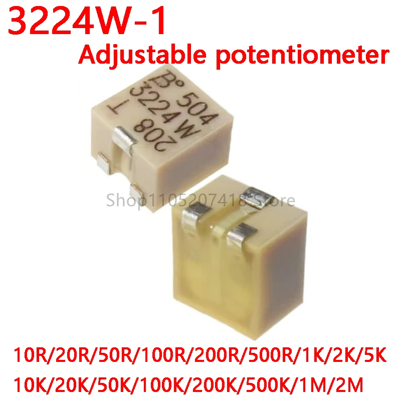 50pcs 3224W-1-103E SMD Multiturn Trimpot Trimming Potentiometer 3224W 100R 200R 500R 1K 2K 5K 10K 20K 50K 100K 200K 500K 1M 10%