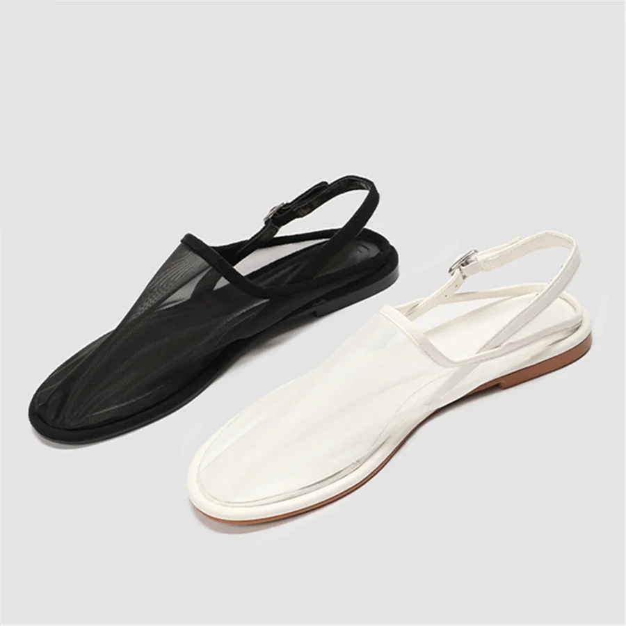2025 New Summer Transparent Mesh Sandals Women Flats Walking Shoes Ladies Closed Toe Slingback Beach Sandalias Mujer Loafers