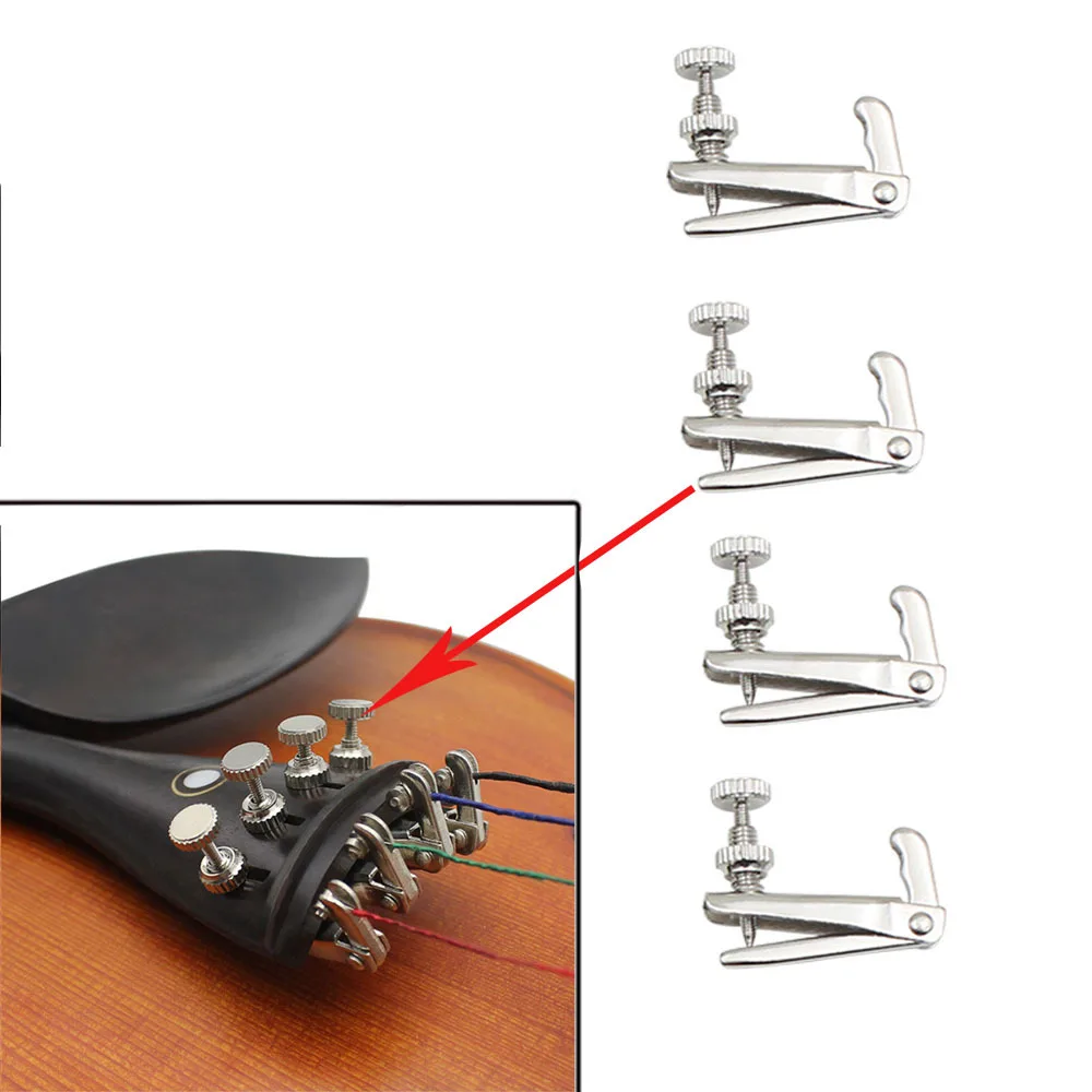 4 Pcs Violin Fine Tuners String Adjusters Fine Pitch Tuning Screw Structure Metal Durable Parts For 4/4 3/4 1/2 Violin
