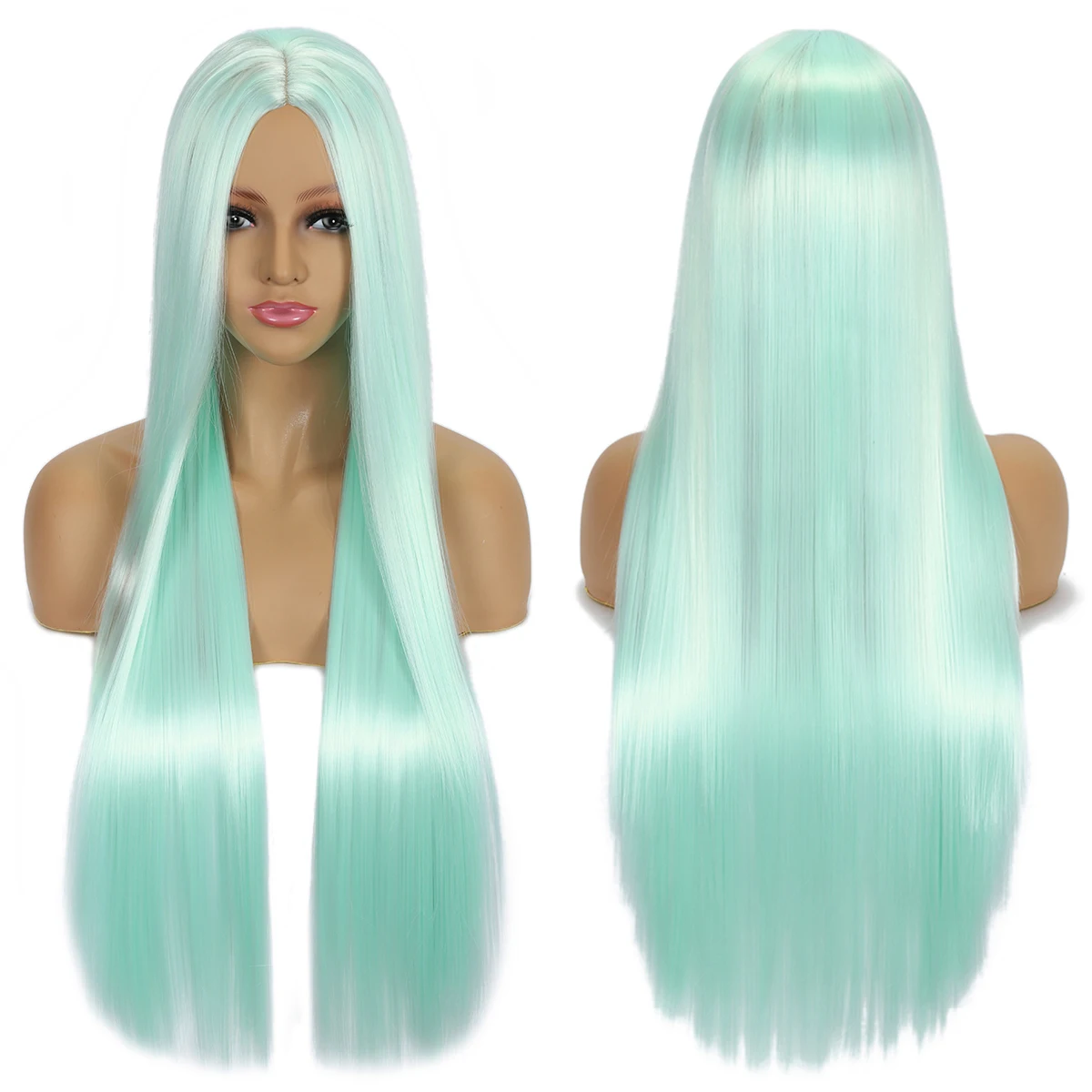 32-calowa, długa, prosta, z rozcięciem, kolorowa damska peruka syntetyczna, odporna na ciepło, odpowiednia na imprezy świąteczne, tańce Halloween, b