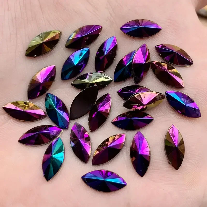 50pcs 7*14mm Colorful AB Horse Eye Rhinestone Applique Flatback Acrylic Stones Non Hotfix Strass Crystal for Dress Crafts -HB79