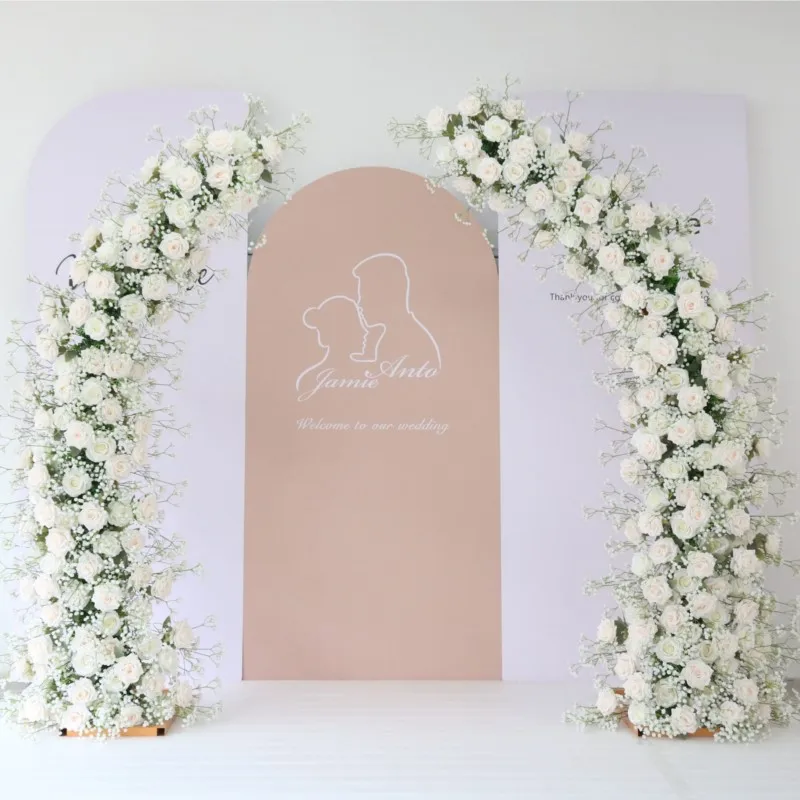 

White Rose Arch flower Wedding Party Background Decoration Event Layout Floral Arrangement Horn Arch Frame Decor Event Prop