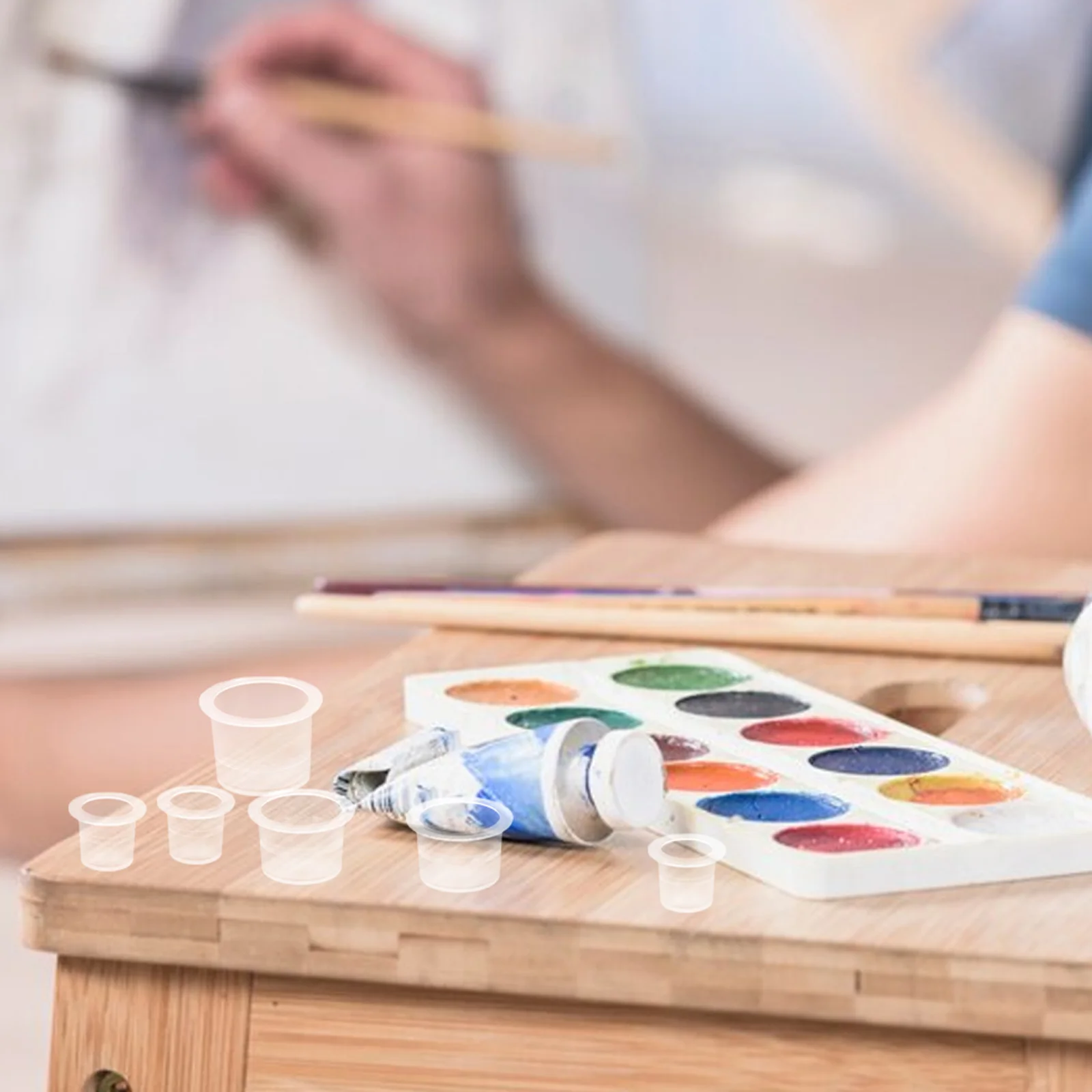 300 قطعة أكواب خلط الطلاء البلاستيكية الشفافة واسعة الفم مانعة للتسرب لوحة أكواب لمستلزمات الرسم بالألوان المائية الزيتية القماشية #1