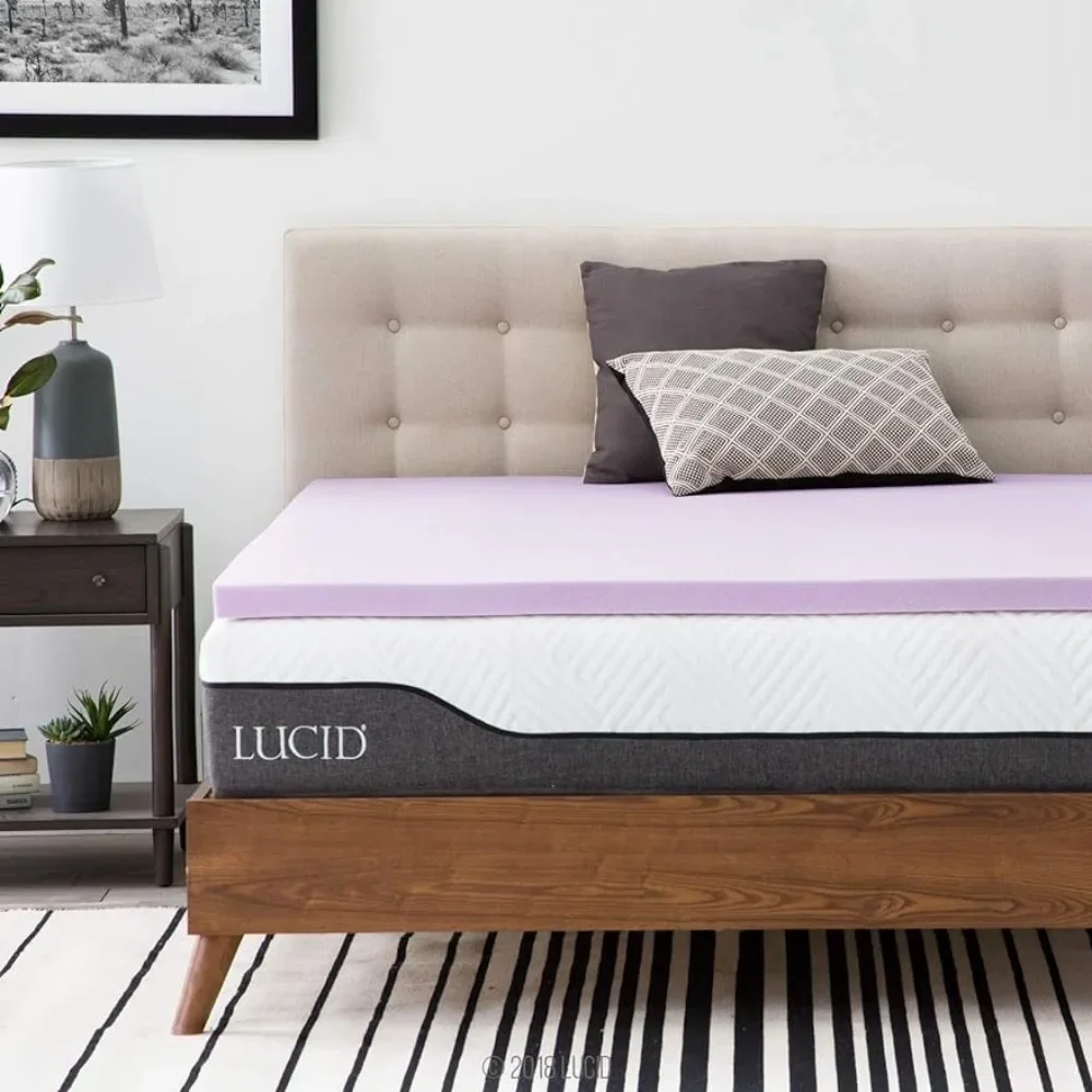 LUCID 4 Inch Lavender Infused Memory Foam Mattress Topper - Ventilated Design - Queen Size